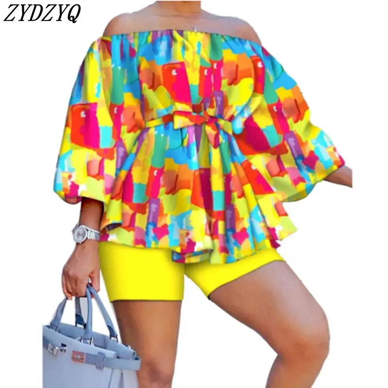 

Набор из двух предметов ZYDZYQ, женские осенние комплекты с топом и шортами с принтом, одежда Y2k для ночного клуба, повседневные Клубные наряды ...