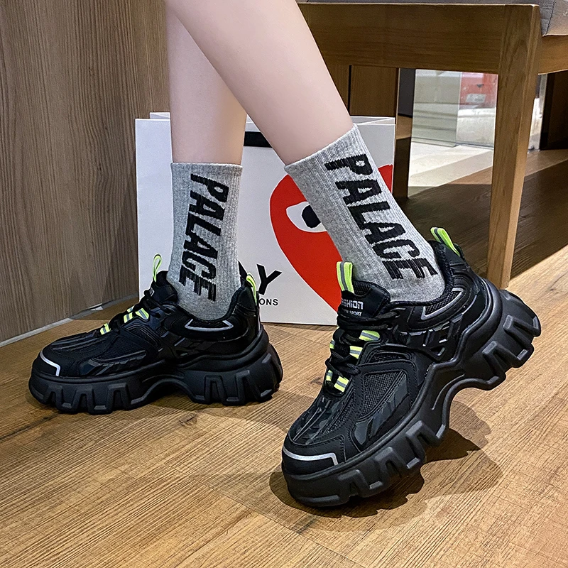 Женские массивные кроссовки на платформе весенние сетчатые повседневные