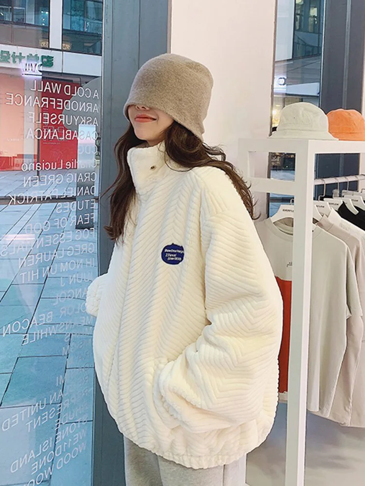 Thick Plush Fleece Women's Jacket Stand-up Collar New Autumn and Winter White Lamb Wool Warmth Short Coat Fashion Girl's Jacket