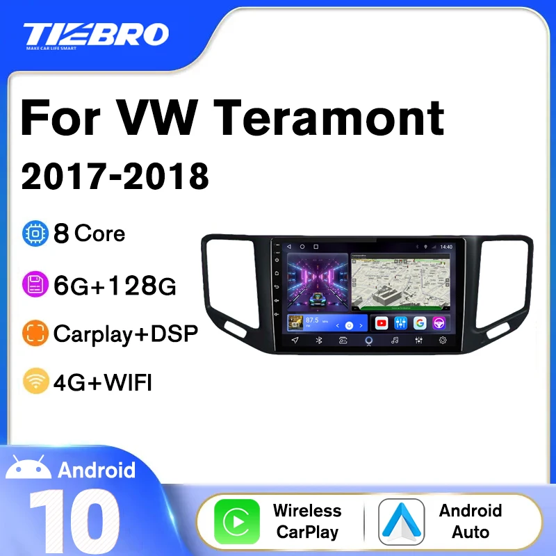 

Автомагнитола Tiebro 2DIN Android 10 для Volkswagen VW Teramont 2017 2018 8-ядерный Автомобильный приемник GPS-навигация Авторадио IPS экран IGO