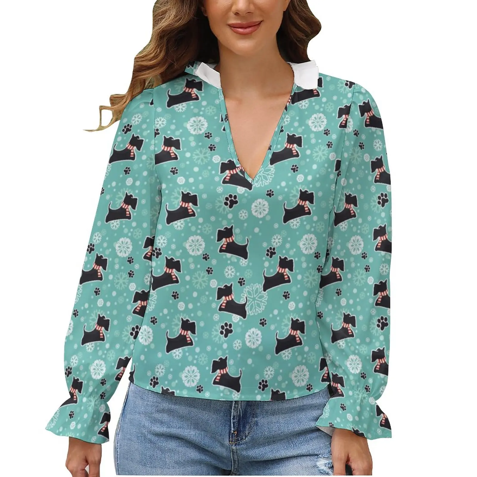 

Dog Blouse West Puffy Long Sleeve Sexy Office Shirt Lady New Shirts
