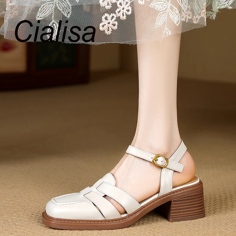 

Босоножки Cialisa женские из натуральной кожи, Классические сандалии на среднем каблуке, ремешок с пряжкой, ручная работа, Римский стиль, 40, лето 2023