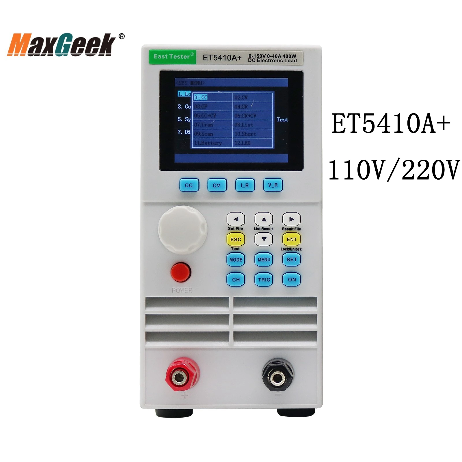 

Maxgeek One-Channel Programmable Load 150V 40A 400W DC Electronic Load of High Resolution Precision ET5410A+
