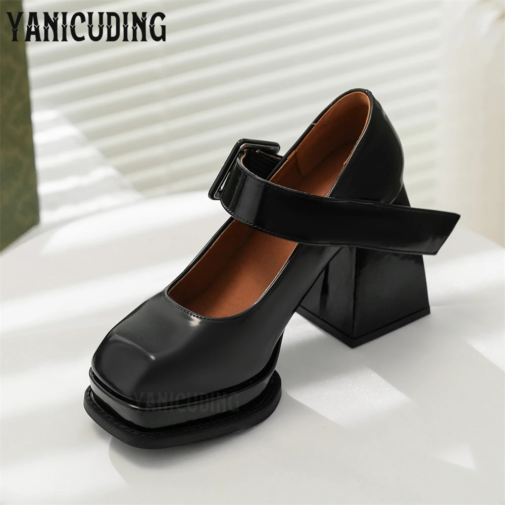 Туфли-лодочки женские на блочном каблуке Классическая лакированная кожа ремешок