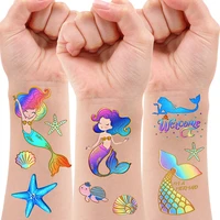 mermaid tattoos for children girl birthday favors gifts gold glitter temporary tattoo mermaid tail decoration