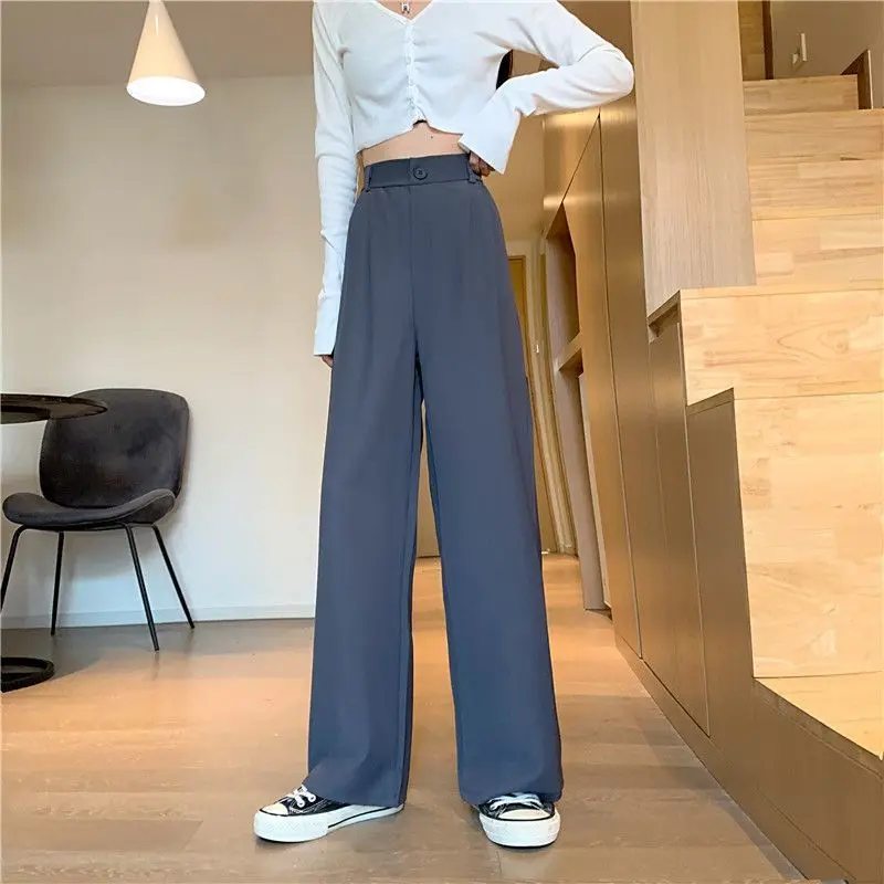 

Офисные корейские однотонные свободные Костюмные брюки женские деловые с высокой талией широкие брюки женские классические прямые брюки б...