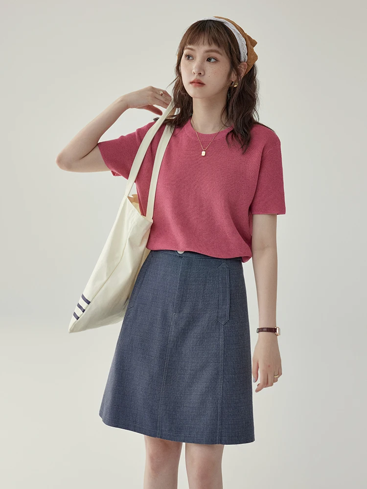 &quotNorth Island Amuu&quot Japan fashion Solid round Neck T-Shirt Knit Summer Loose Slimming Versatile Top