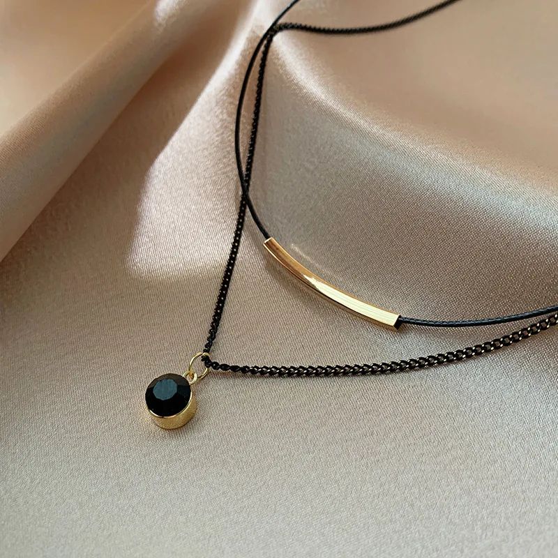 

KAITIN Black Double Layer Women Necklace European Fashion Personalized Design Minimal Collar Chain Temperament Neckwear Set