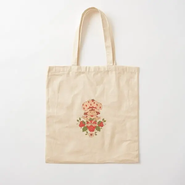 

Strawberry Shortcake Cotton Canvas Bag Fabric Shopper Unisex Reusable Travel Ladies Printed Designer Women Foldable Tote Casual