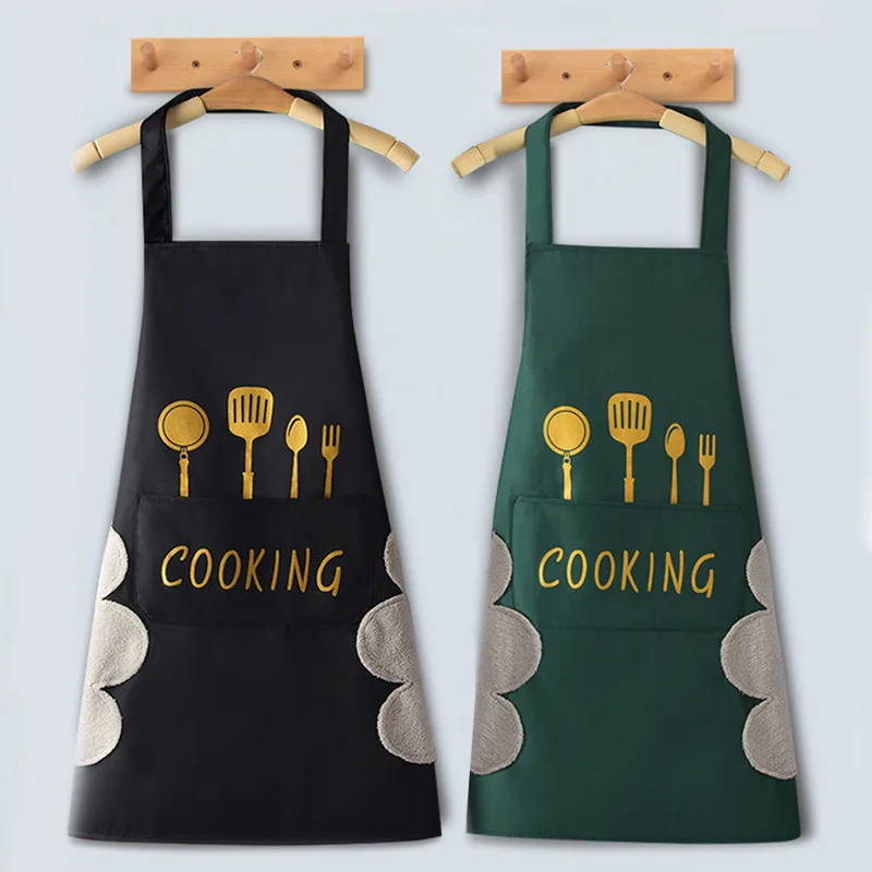 

Aprons Kitchen Waterproof Oilproof Can Wipe Hands with Pocket PVC Home Cooking Cleaning Men and Women Universal Sleeveless Apron