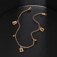1pcs letter b charm anklets for women stainless steel gold link chain anklet bracelet boho jewelry gift hypoallergenic