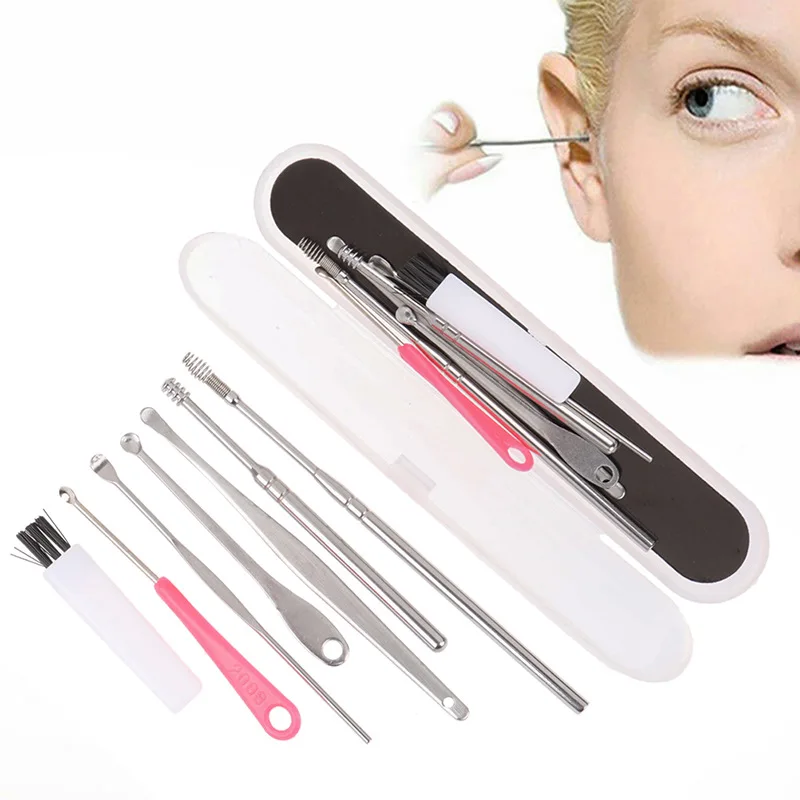 

7Pcs/set Ear Wax Pickers Stainless Steel Earpick Wax Remover Curette Ear Pick Cleaner Ear Cleaner Spoon Care Ear Clean Tool