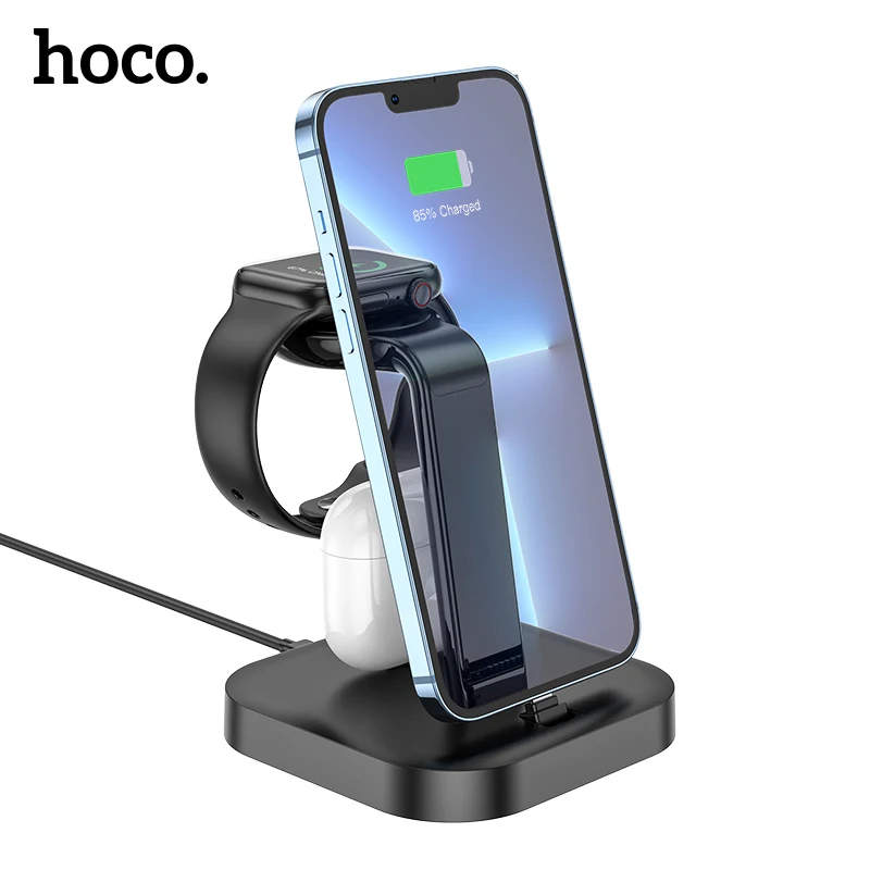 

Беспроводное зарядное устройство Hoco 3 в 1, настольная док-станция для iPhone14 13 12 11 XS Pro Max, док-станция для Airpods Pro Apple iWatch 8 7 5