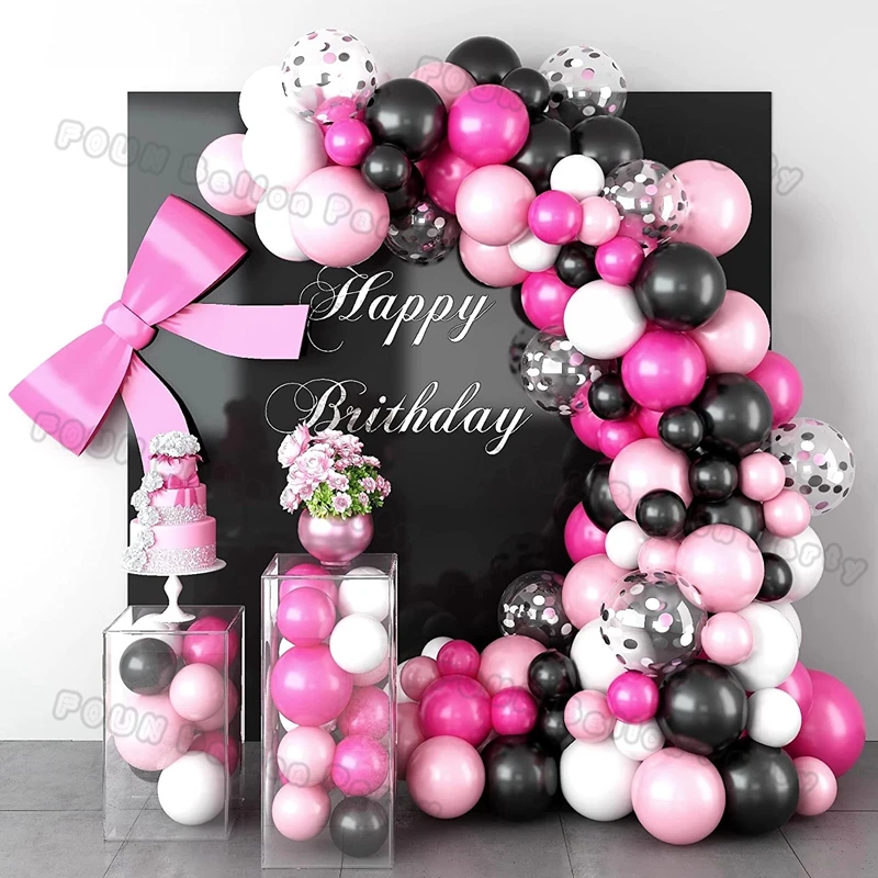 

Hot Pink Black White Confetti Balloon Arch Garland Wedding Kids Birthday Baby Shower Party Ballons Background Decoration Globos