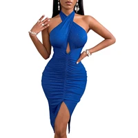 2022 spring summer solid color sleeveless party bodycon stacked dress sexy women casual dresses