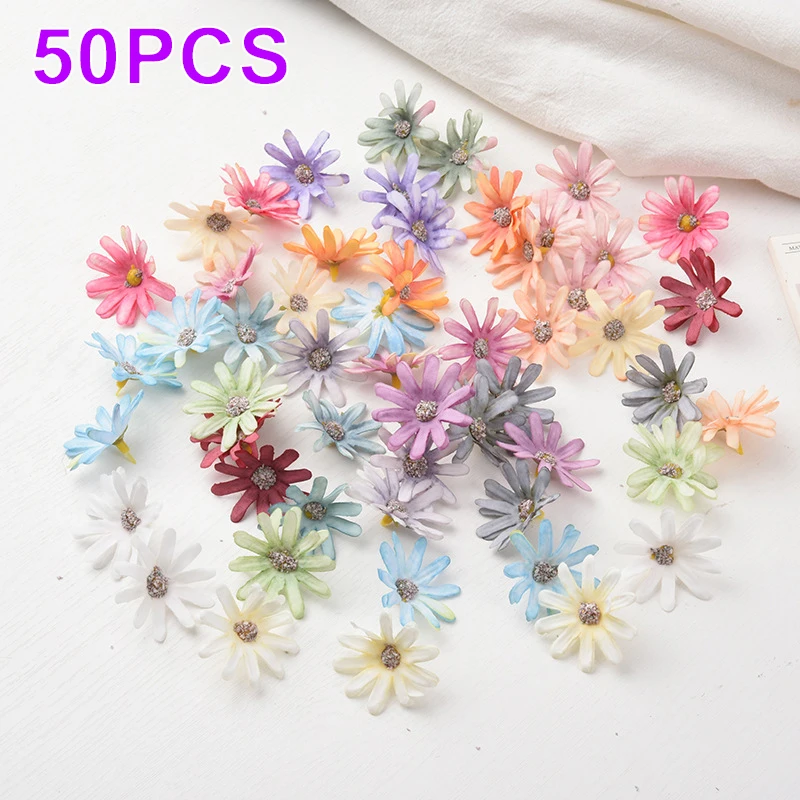 

50PCS Artificial Flowers small daisy silk fabric home wedding party handmade DIY wreath wrist flower decoration