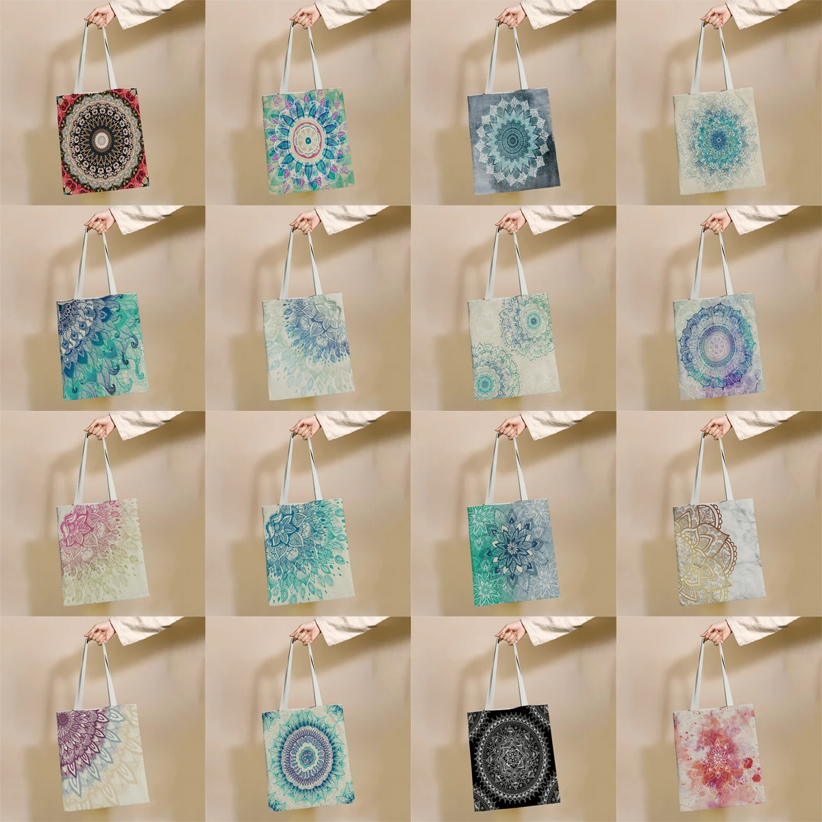 

Colorful Mandala Pattern Reusable Shopping Bag Canvas Tote Bags Printing Eco Bag Shopper Shoulder Bags