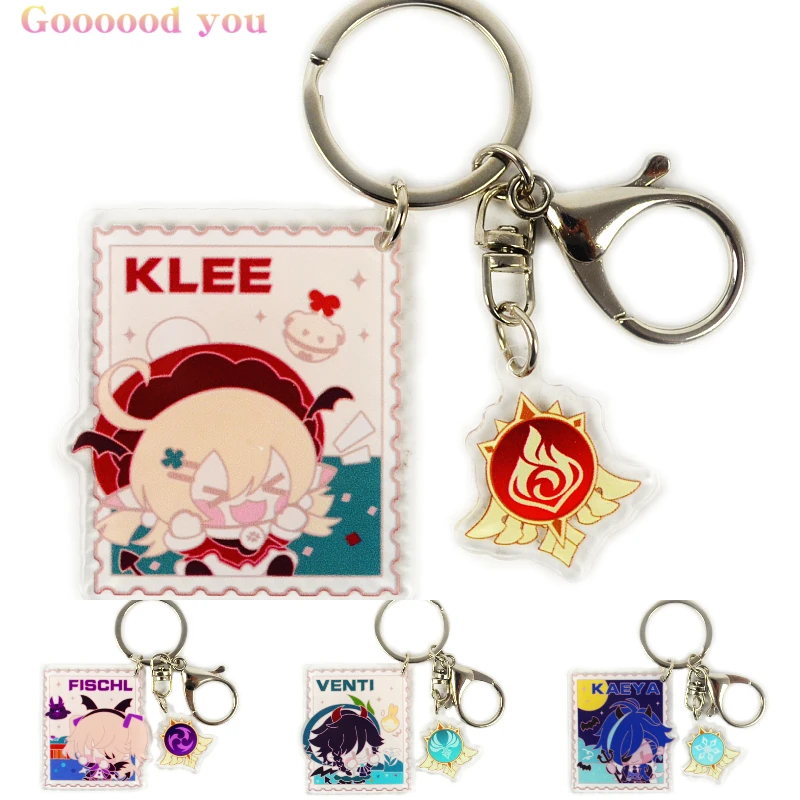 

Anime Keychain Genshin Impact Acrylic Key Chain Accessories Cute Figure Klee Venti Fischl Kaeya Bag Pendants Fans Gift Wholesale