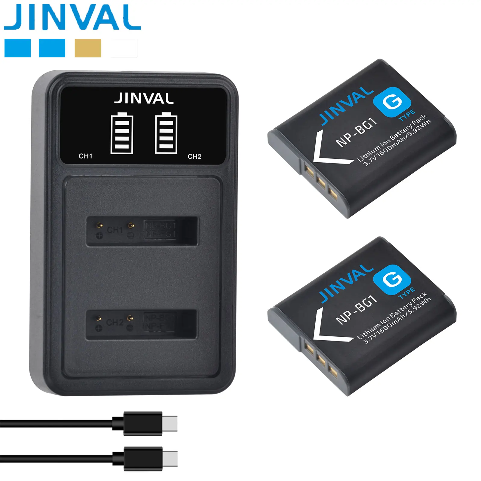 Фото Аккумулятор JIGNAL NP-BG1 1600 мАч (аналог NP-FG1) + быстрое двойное зарядное устройство PD20W для Sony Cyber-shot DSC-W80 W100 W300 H9 H50 T100 N2 №1