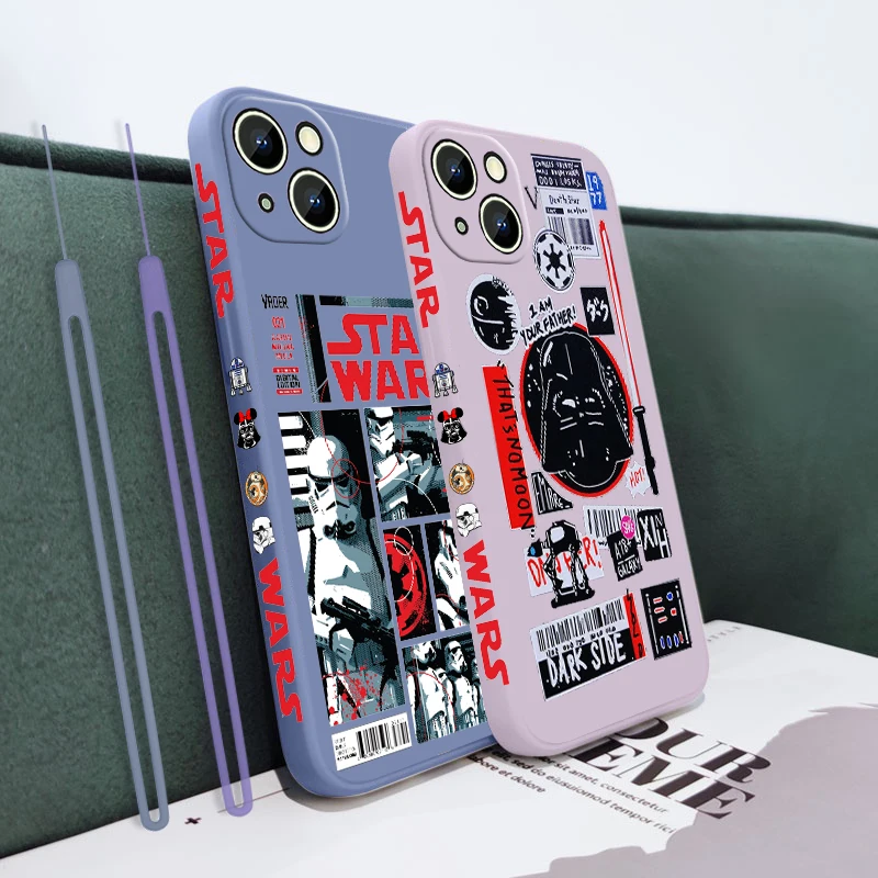 

Science fiction S-tar Wars For Apple iPhone 14 13 12 11 Pro Max Plus XS XR X 8 7 SE Liquid Left Rope Phone Case Capa Cover