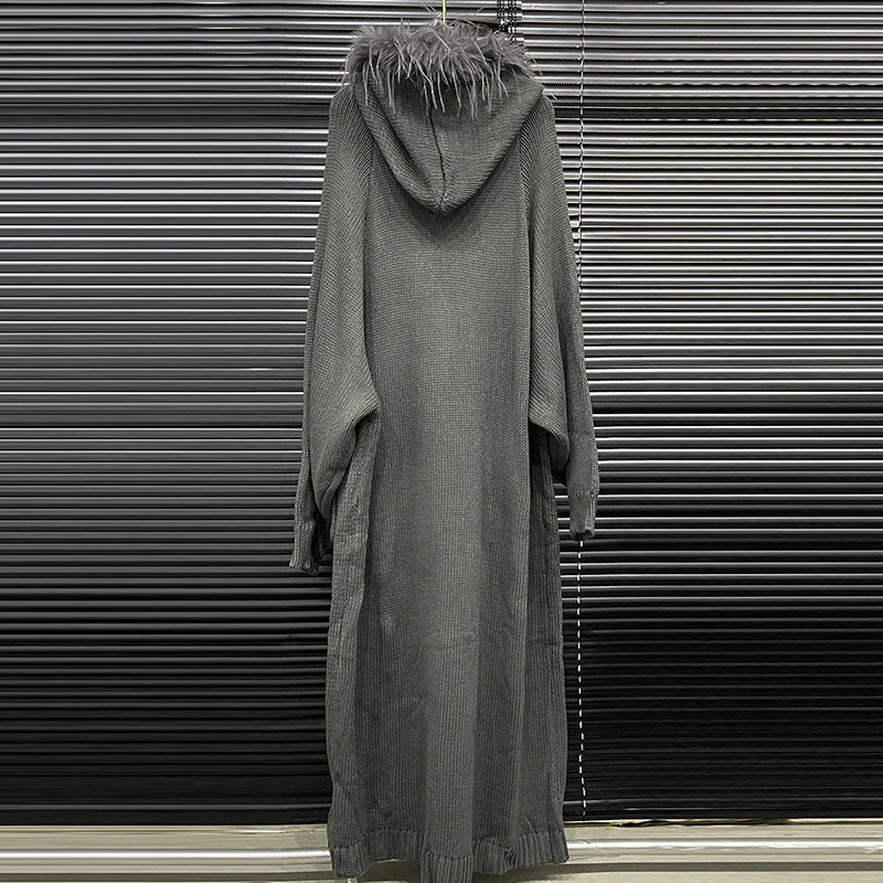 KBQ однотонный лоскутный вязаный свитер с перьями для женщин однобортный длинный