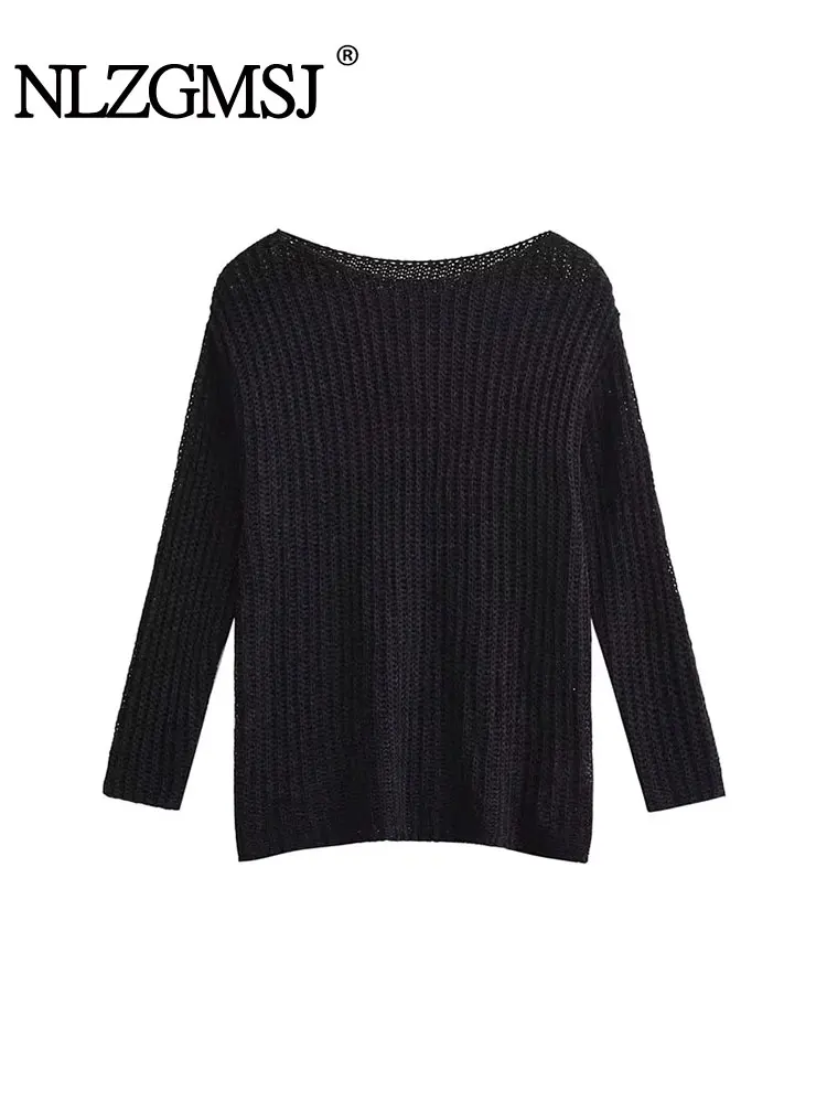

Nlzgmsj TRAF 2023 Woman Long Sleeve Solid Pullover Autumn Winter Sweater Knitwear Casual Slim O Neck Folds Tops Y2K Clothing