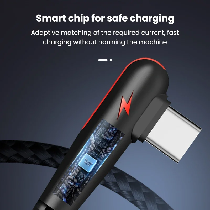 Фото Универсальный кабель Xiaomi 120 Вт, 2 м, USB-тип C, локоть 90 градусов, мобильный телефон, супер быстрая зарядка для Huawei, зарядный шнур Samsung №3