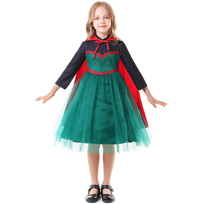

Children Girls Magic Princess Queen Anna Robe Green Mesh Tutu Dress Cloak Set Kids Halloween Role Play Dress Up Cosplay Costume