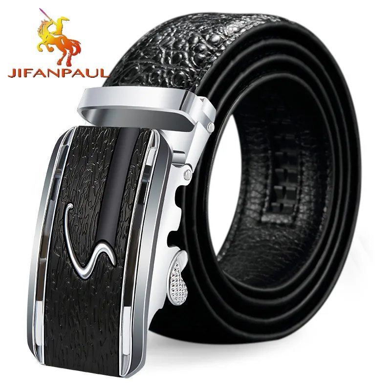 Genuine Leather Men's Simple Belt Fashion Design Business Casual Brand Belt Crocodile Pattern Decorative Alloy Automatic Buckle