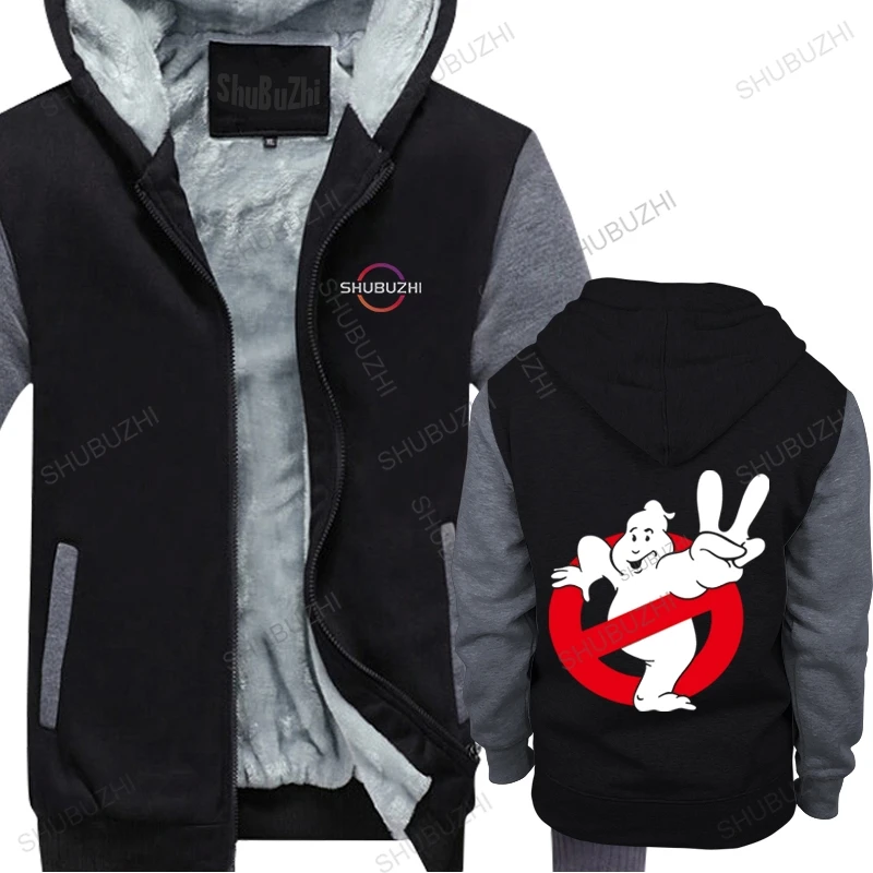 

new fashion warm coat men fleece hoodie Ghostbusters Peace Funny Ghost Movie Logo unisex Outwear men sweatshirt thick hoody
