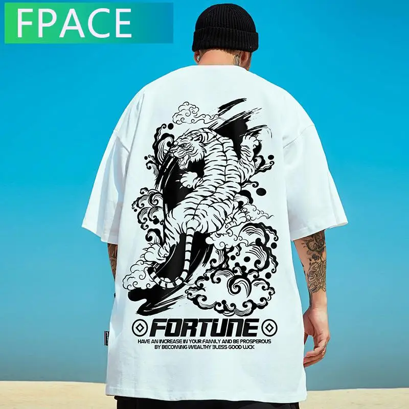 

Мужская футболка с круглым вырезом FPACE, Повседневная Свободная футболка в стиле хип-хоп с тигровым принтом для пары, одежда в стиле Харадзюк...