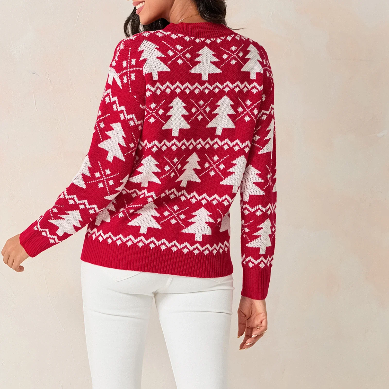 Женский вязаный свитер с рождественской елкой пуловеры длинными рукавами и