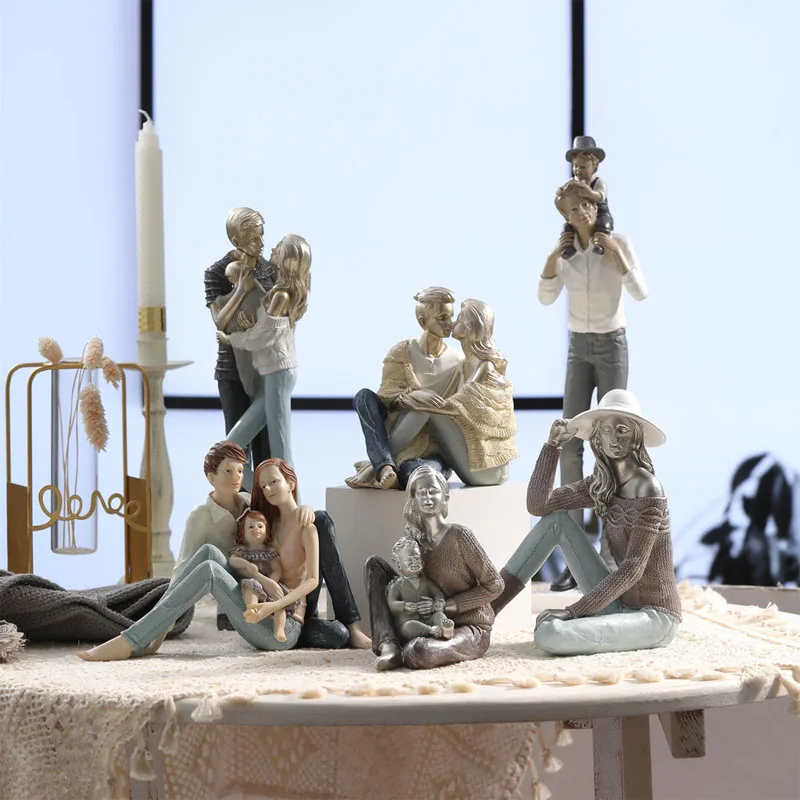 

Nordic light luxury home decoration modern girl kiss couple family three resin sculpture ornament wedding gift birthday gift