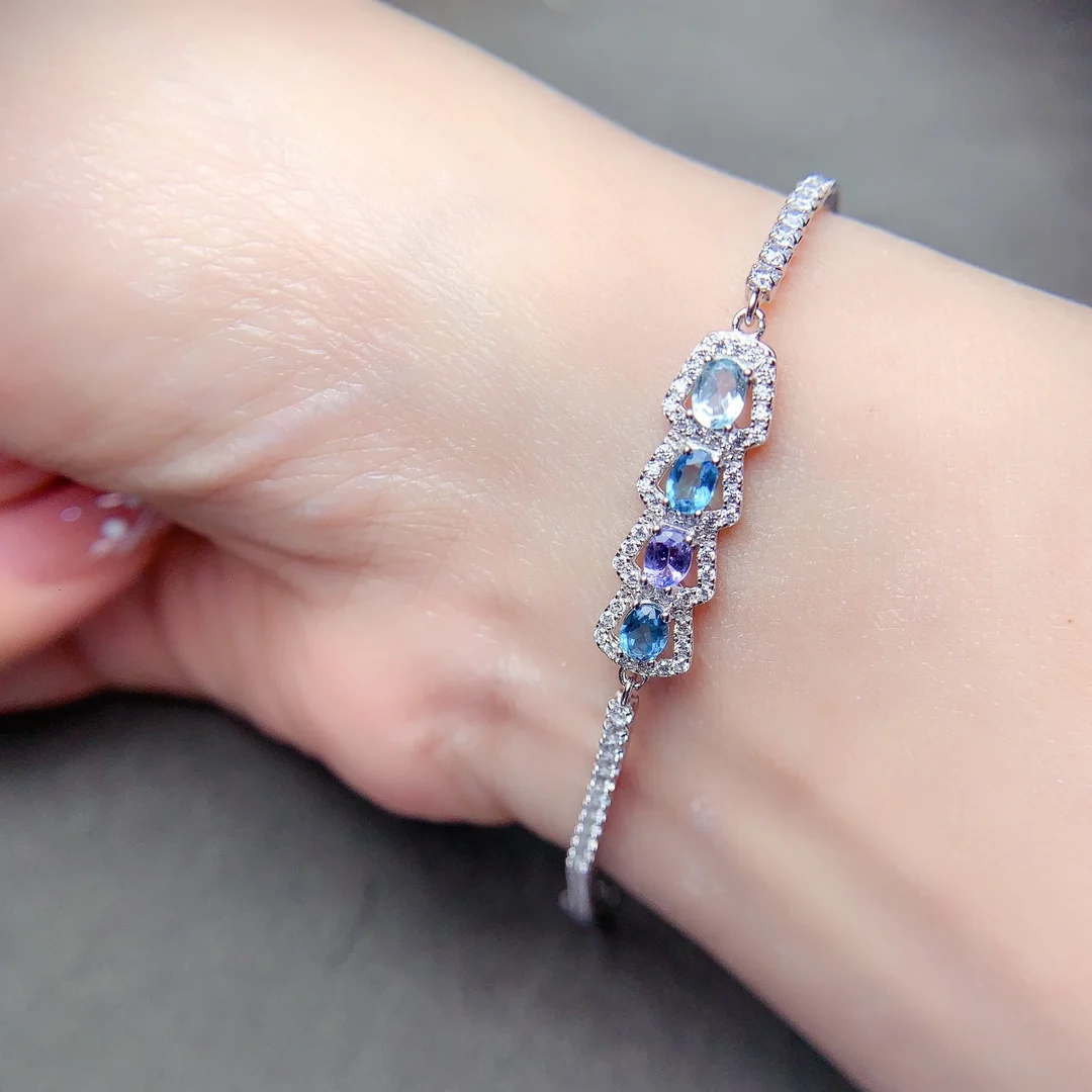 

Jewelry Luxury 925 sterling Silver luxury bracelet Ladies new Topa stone Christmas gift natural gems package mail boutique