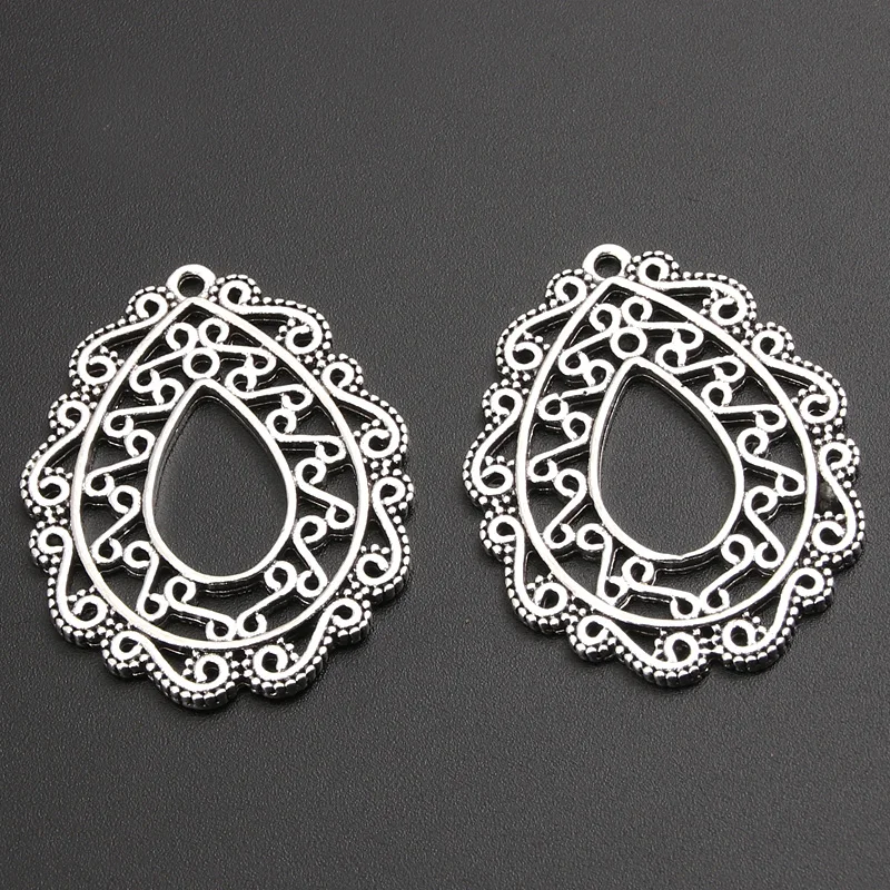 Подвеска в виде капли воды, серебристого цвета, 40 х32 мм, 5 шт.