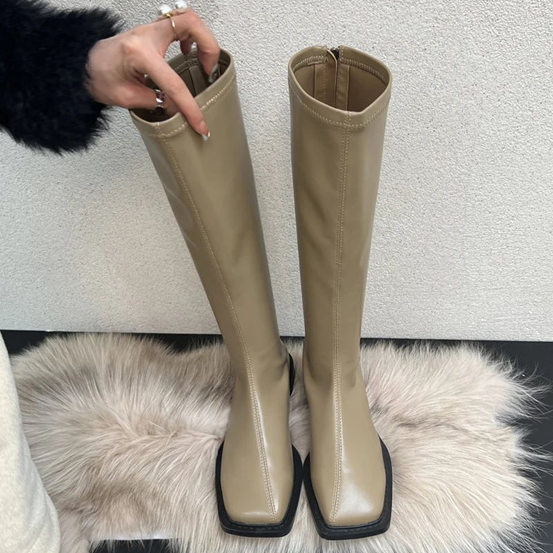 

Женские сапоги Челси до колена, на плоской подошве, брендовая дизайнерская зимняя обувь, нескользящая обувь, мотоциклетные зимние сапоги, ...