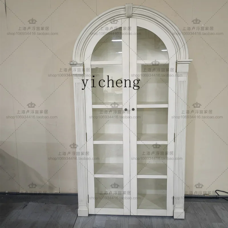 Полукруглый арочный книжный шкаф ZC из цельного дерева белый шкафчик в стиле