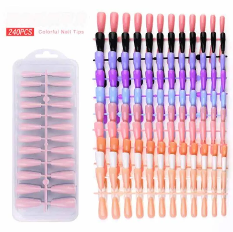 

240PCS/BOX Finished Fake Nail Patch Tips Candy Color Solid False Nails Detachable Wearable Full Cover Artificial Nail Art Tools