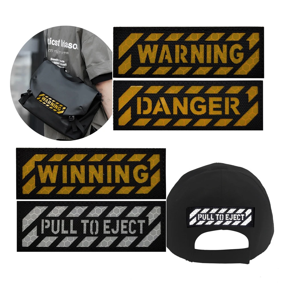 

DANGER WARNING WINNING PULL TO EJECT Patch Night Reflective Straps Tactical Patches on Clothes Backpack Hook Loop Badge