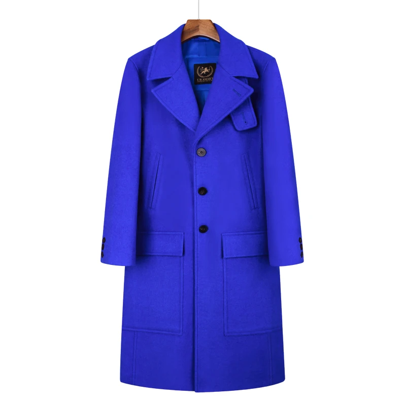 Длинное шерстяное пальто выше колена для мужчин двубортное утепленное защитное