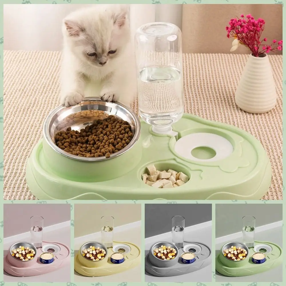 

Plastic Cat Automatic Feeder Stainless Steel 15 Degrees Tilted Dog Water Dispenser Detachable Double Bowl Pet Dish bowl