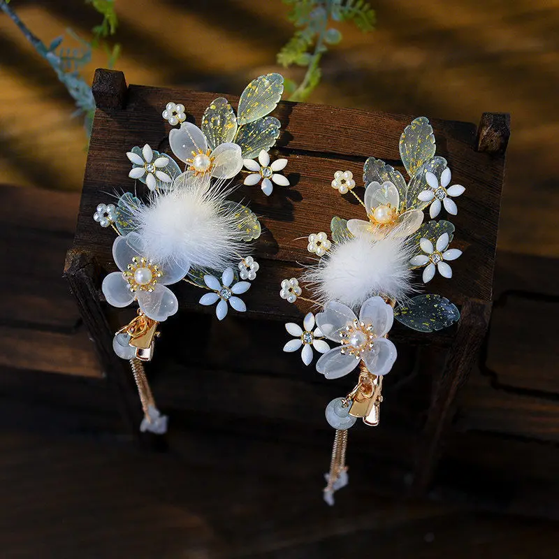 

Chinese Style Headdress Full Set Of Side Clip Super Fairy Tassel Pair Clip Plush Hair Clip Hair Ornament Birthday Costume Access