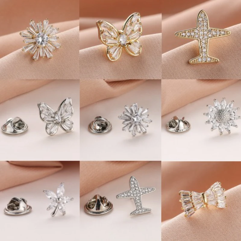 

High-end Zircon Butterfly Brooch Pins Mini Bow Airplane Collar Pin Corsage Fashion Crystal Badge Clothing Accessories