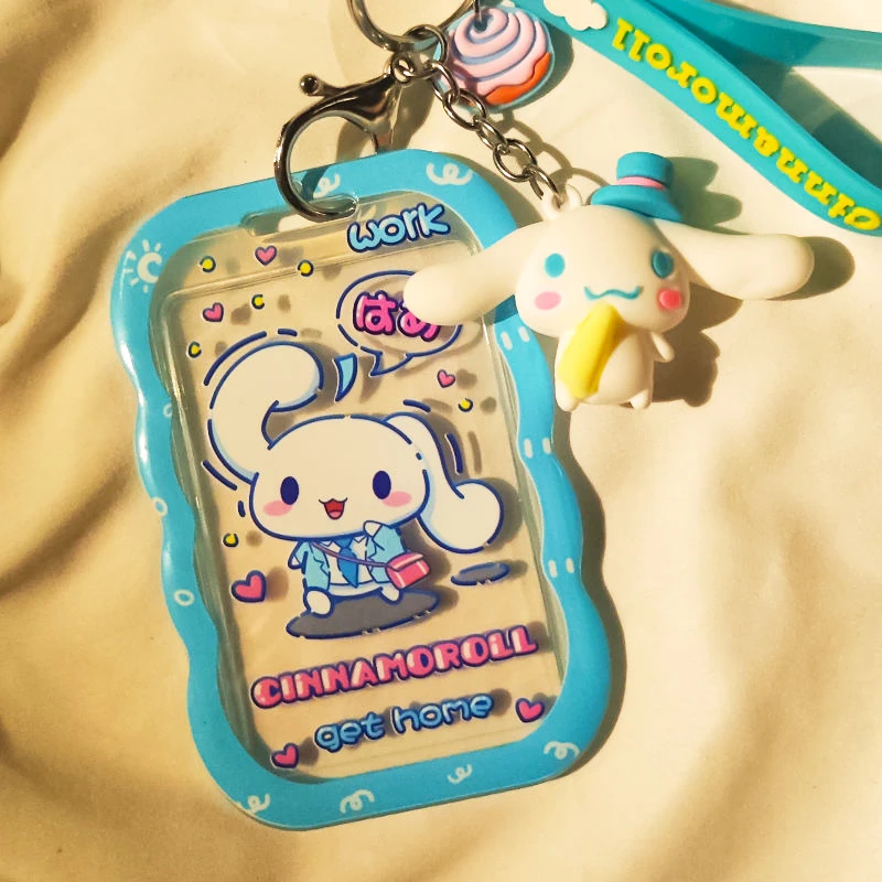 

Anime Sanrio Cinnamoroll Card Sleeve Kawaii Cartoon Pattern Student ID Meal Card Cover Protective Case Keychain Pendant Toy Girl