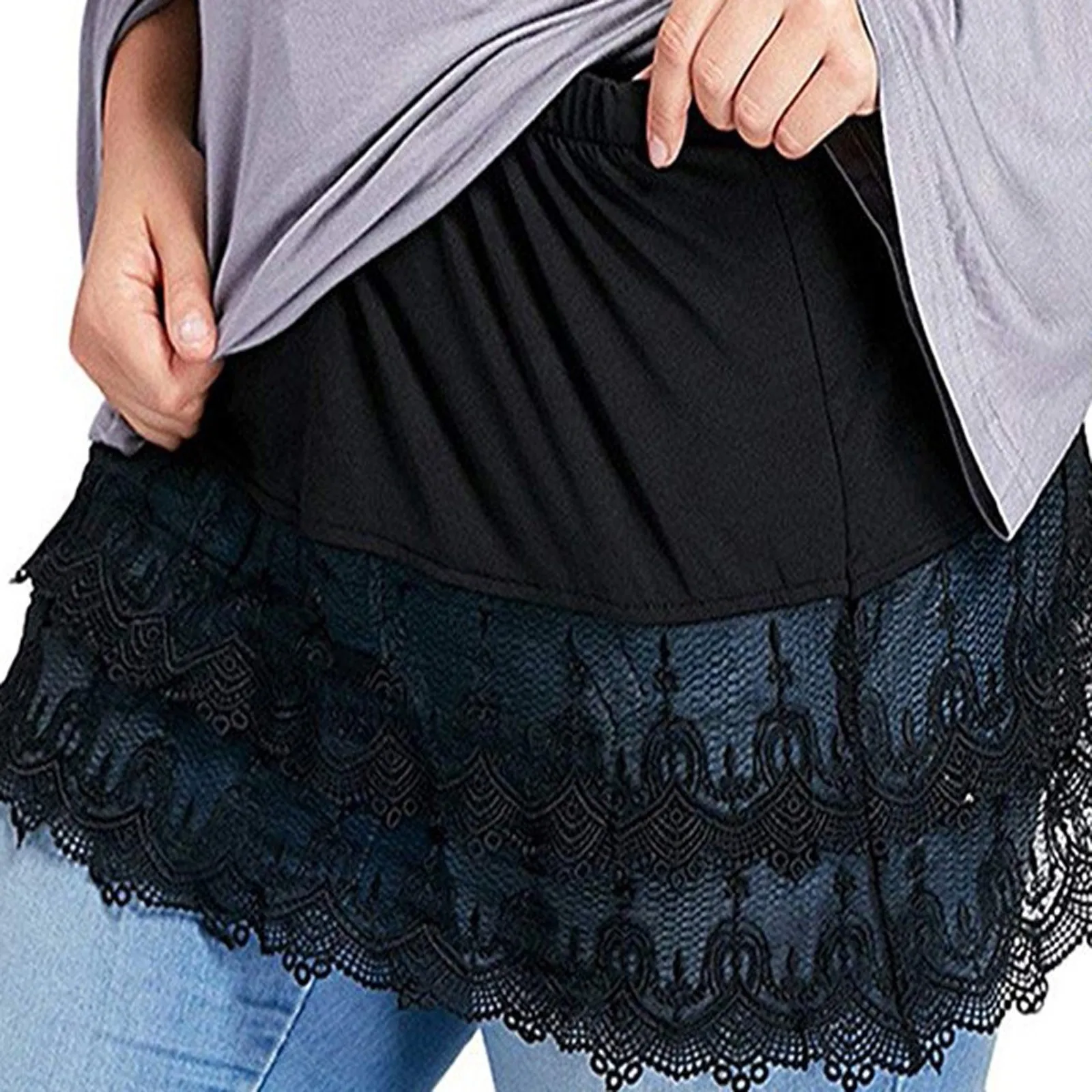 

Women's Layered Tiered Sheer Lace Trim Extender Half Slip Plus Size Skirt ropa de mujer 가을 여성 의류 футболка лонгслив camisetas