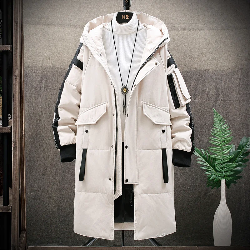 Down jacket Men's medium long winter trend hooded coat Couple's new winter style thickened warmth