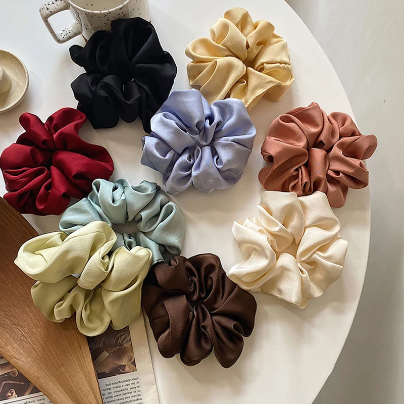 

Silk Satin Scrunchies Headband Large Elastic Rubber Hair Band Women Gilrs Ponytail Holder Solid Color Hair Ties Accessories