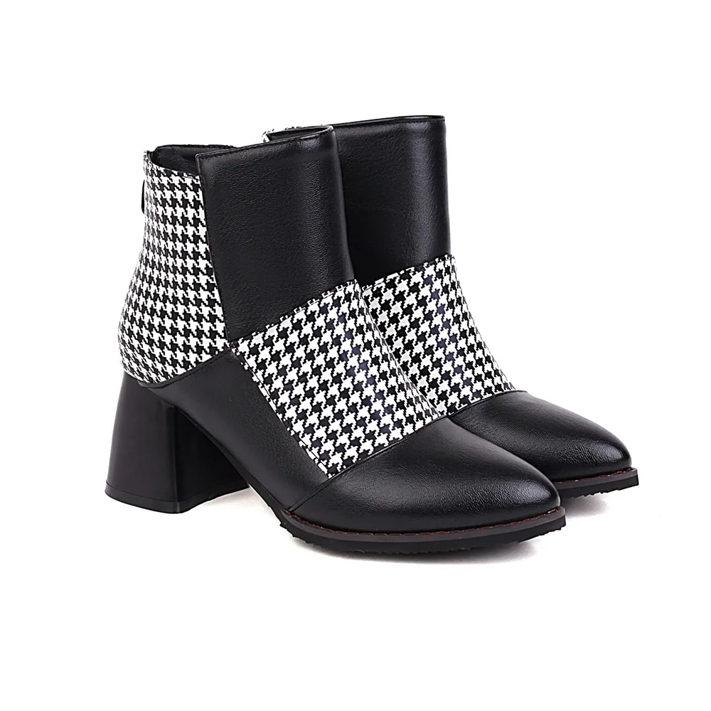 

ZJVI Women 2022 Fashion Pointed Toe Autumn Winter Ankle Boots 6cm Square High Heels Woman Ladies Shoes For Girls Black Casual