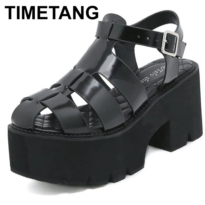 

Summer Sandals Women 2023 Closed Toe Platform Roman Sandals Thick High Heels Goth Punk Casual Shoes Ladies Big Size 42 43