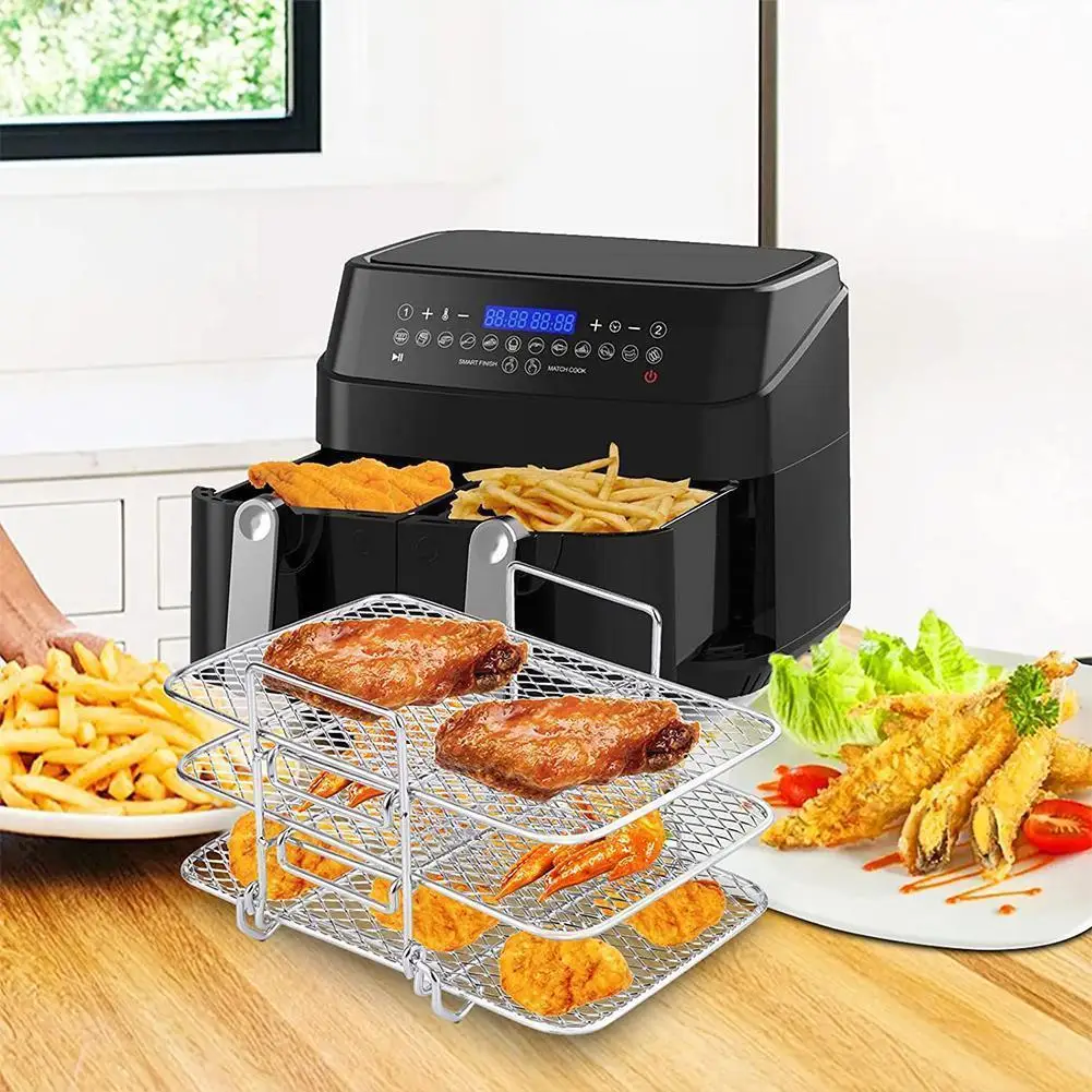 

Air Fryer Rack For Dual Air Fryer 304 Steel Multi-layer Dehydrator Rack Toast Rack Air Fryer Accessories E8g7